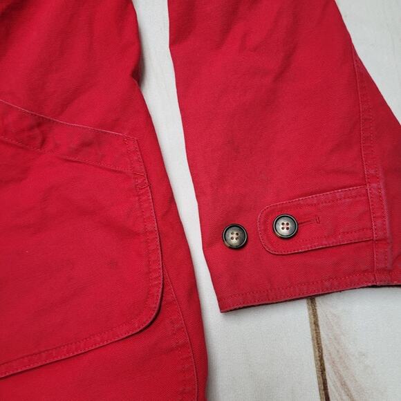 Vintage Lands End red canvas chore field barn coat plaid lined tall - Picture 3 of 11